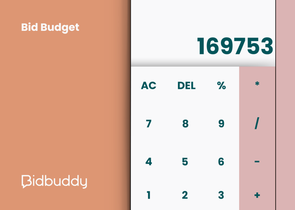 Graphic showing a calculator labeled Bid Budget — featured image for bid budgeting guide.