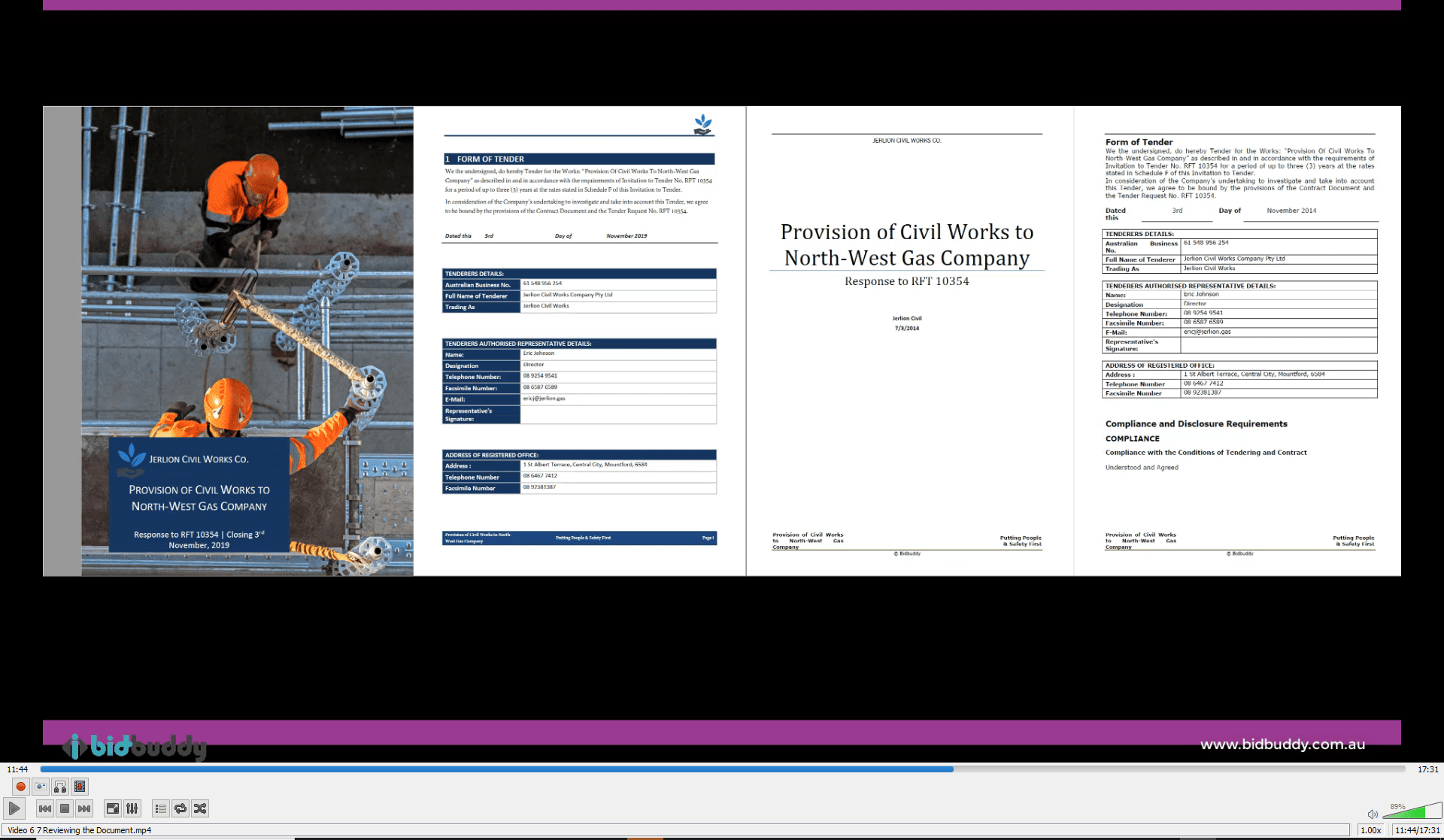 Tender documents for civil works project display.